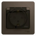 Розетка 1-м СП 1мод. Glossa 16А IP44 с заземл. защ. шторки с крышкой в сборе шоколад SchE GSL000848