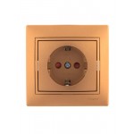 Розетка 1-м СП Mira 16А IP20 с заземл. защ. шторки со вставкой керамика зол. метал. LEZARD 701-1313-124