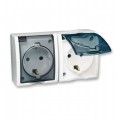 Розетка 2-м ОП Simon15 16А IP54 250В с заземл. Schuko защ. шторки с крышкой винт. клеммы бел. Simon 1594443-030
