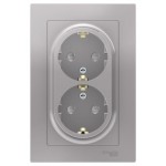 Розетка 2-м СП AtlasDesign 16А IP20 с заземл. защ. шторки в сборе алюм. SchE ATN000326