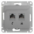 Розетка компьютерная + телефонная 2-м СП Glossa RJ45 + RJ11 кат.5E механизм алюм. SchE GSL000385