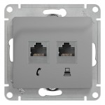 Розетка компьютерная + телефонная 2-м СП Glossa RJ45 + RJ11 кат.5E механизм алюм. SchE GSL000385