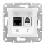 Розетка компьютерная + телефонная 2-м СП Sedna RJ45 + RJ11 кат.5E UTP неэкранир. механизм бел. SchE SDN5100121