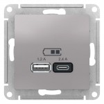 Розетка USB AtlasDesign тип A+C 5В/2.4А 2х5В/1.2А механизм алюм. SchE ATN000339