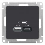 Розетка USB AtlasDesign тип A+C 5В/2.4А 2х5В/1.2А механизм карбон SchE ATN001039