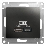 Розетка USB Glossa тип A+C 5В/2.4А 2х5В/1.2А механизм антрацит SchE GSL000739