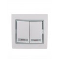 Выключатель 2-кл. СП Mira 10А IP20 с подсветкой с сер. вставкой бел. LEZARD 701-0215-112